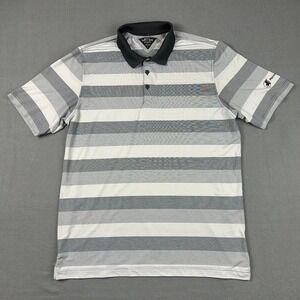 Aadidas‎ Adipure Polo Shirt Mens Large Gray White Striped Short Sleeve Golf